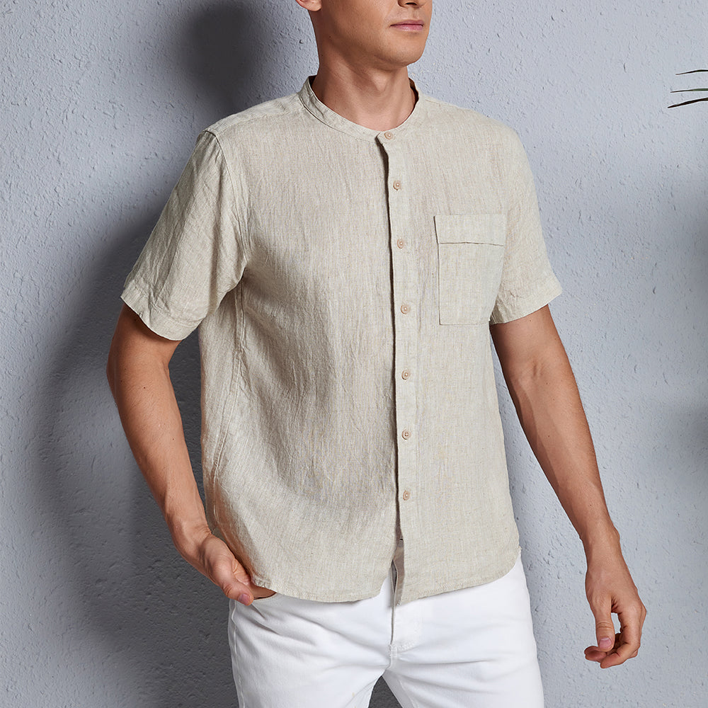 Men's 100% Linen Short Sleeve Button-up Shirts D002