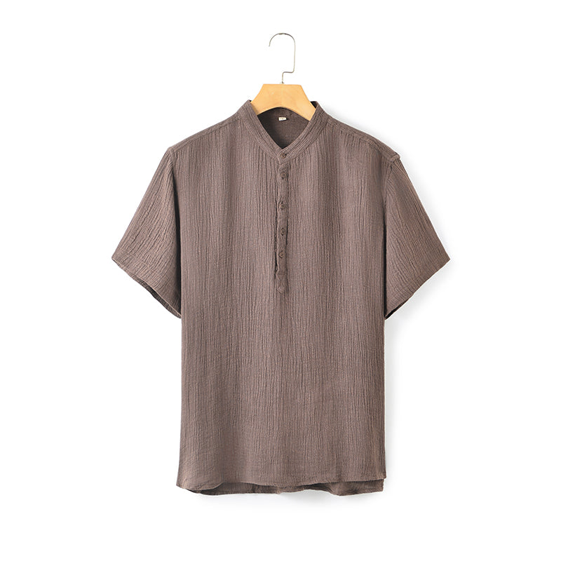 Men's 100% Linen Short Sleeve Button Down T-Shirt F002