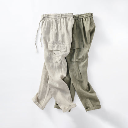 Men's 100% Linen Elastic Waist Drawstring Pants D040