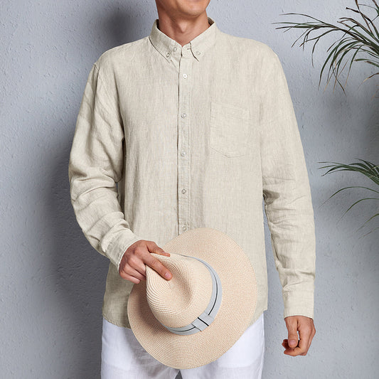 Men's 100% Linen Button Down Pocket Shirt A015