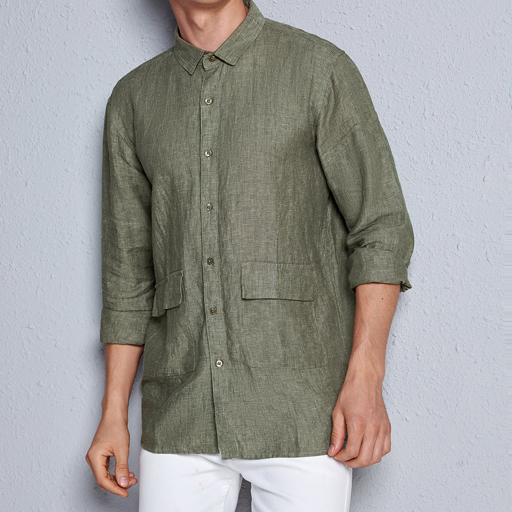 Men's Linen Shirt Long Sleeve Button UP C039