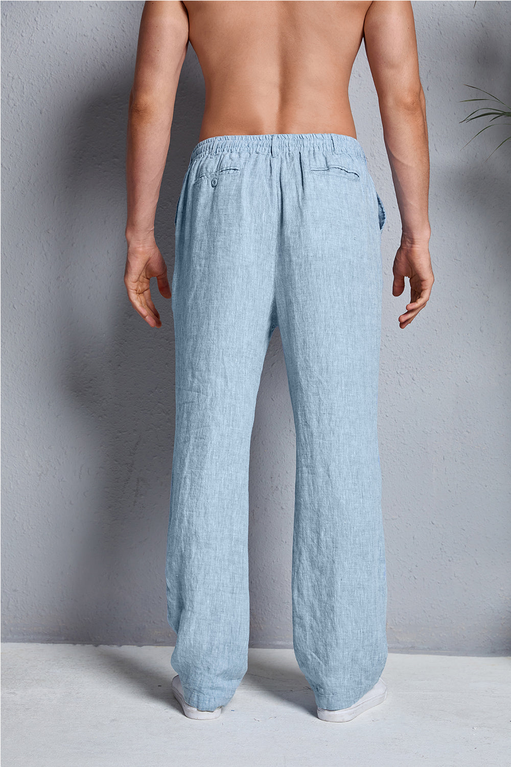 Men's Casual 100% Linen Drawstring Pants With Pockets 060