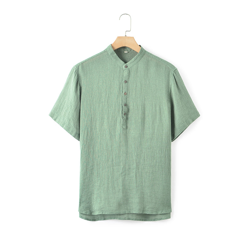 Men's 100% Linen Short Sleeve Button Down T-Shirt F002