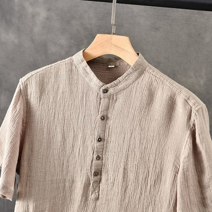 Men's 100% Linen Short Sleeve Button Down T-Shirt F002