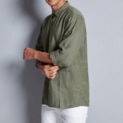 Men's Linen Shirt Long Sleeve Button UP C039