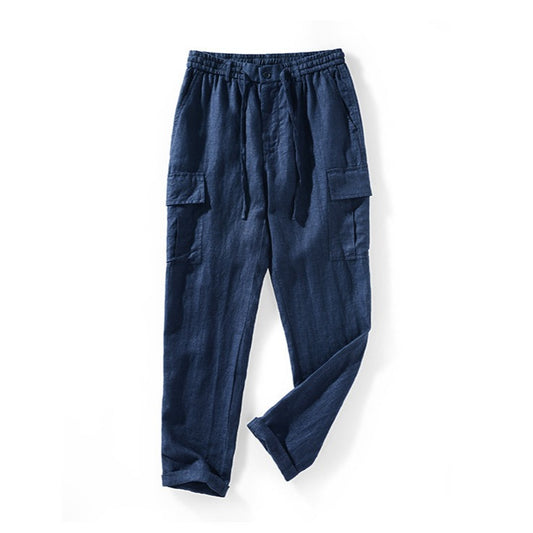 Men's 100% Linen Elastic Waist Drawstring Pants D040