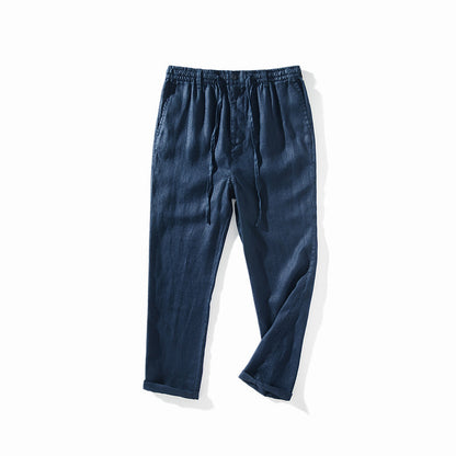 Men's Casual 100% Linen Drawstring Pants With Pockets 060