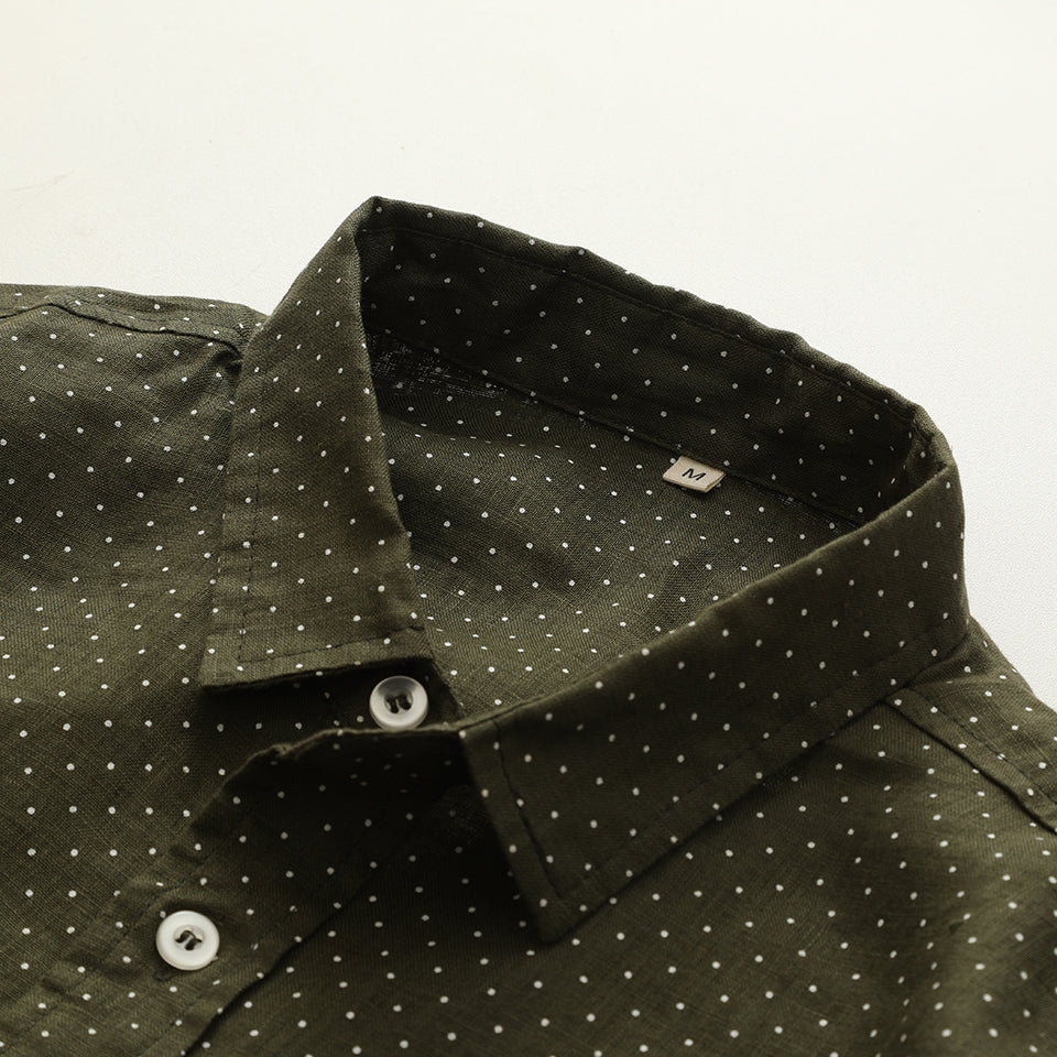 Men's 100% Linen Collar Wave Point Shirt B046