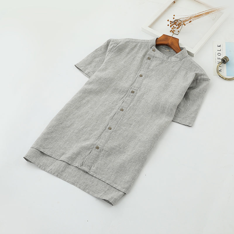 Men's 100% Linen O-neck Grey Button Shirt B034