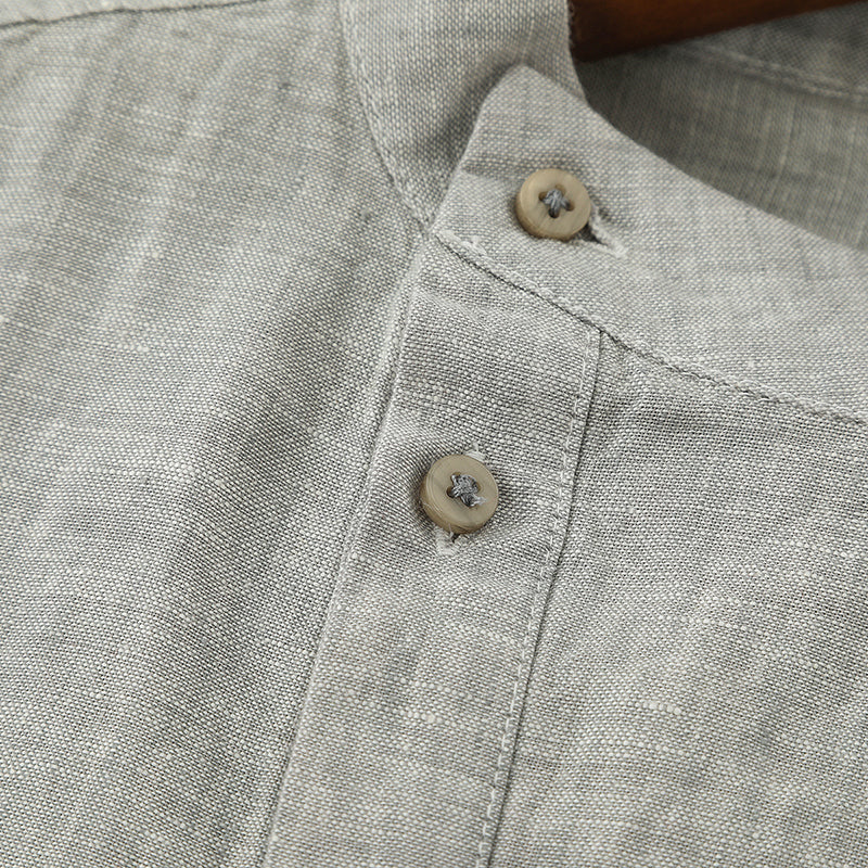 Men's 100% Linen O-neck Grey Button Shirt B034