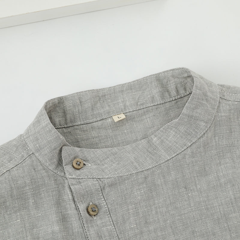 Men's 100% Linen O-neck Grey Button Shirt B034