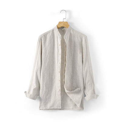 Men's 100% Linen Long Sleeve Full Front Buttons Shirt D028