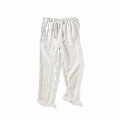 Men's Casual 100% Linen Drawstring Pants With Pockets 060