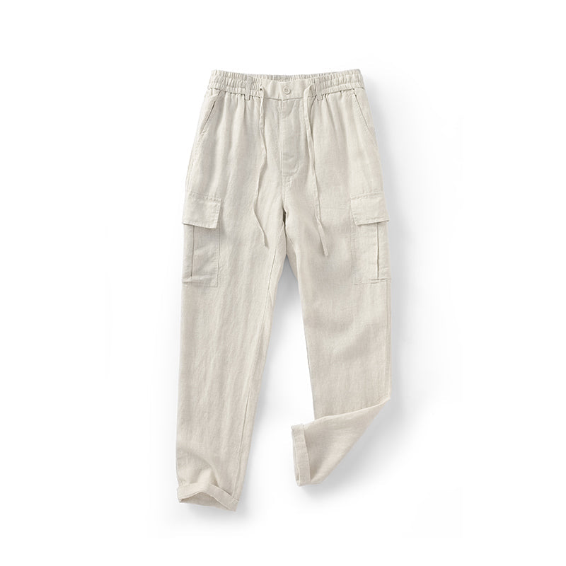 Men's 100% Linen Elastic Waist Drawstring Pants D040