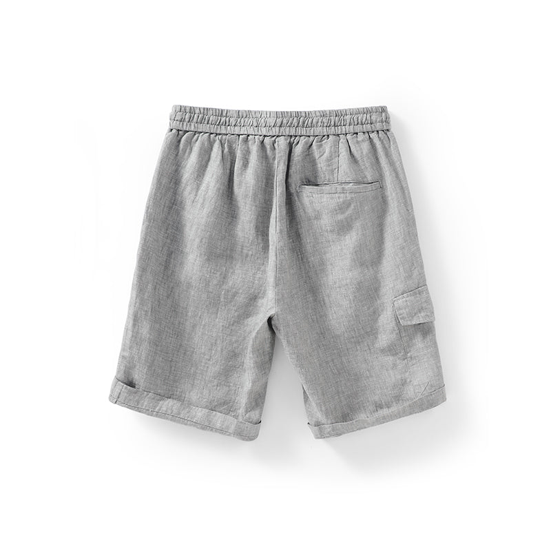 Men's 100% Linen Comfortable Drawstring Beach Shorts With  Pockets D041