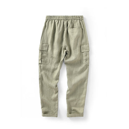 Men's 100% Linen Elastic Waist Drawstring Pants D040