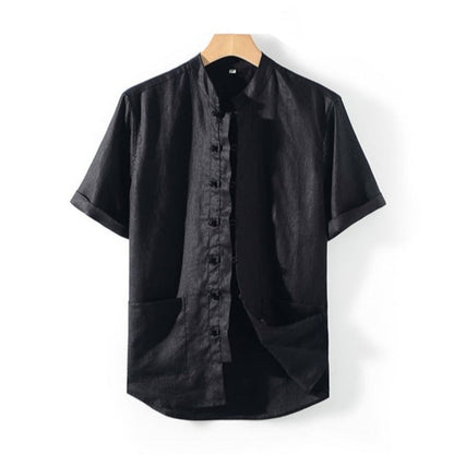 Men's 100% Linen Short Sleeve Shirts With Pockets  D007