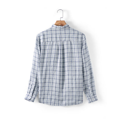 Men's 100% Linen Plaid Design Long Sleeve Shirts D029