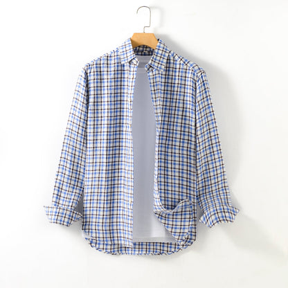 Men's 100% Linen long Sleeve casual checked shirt E019