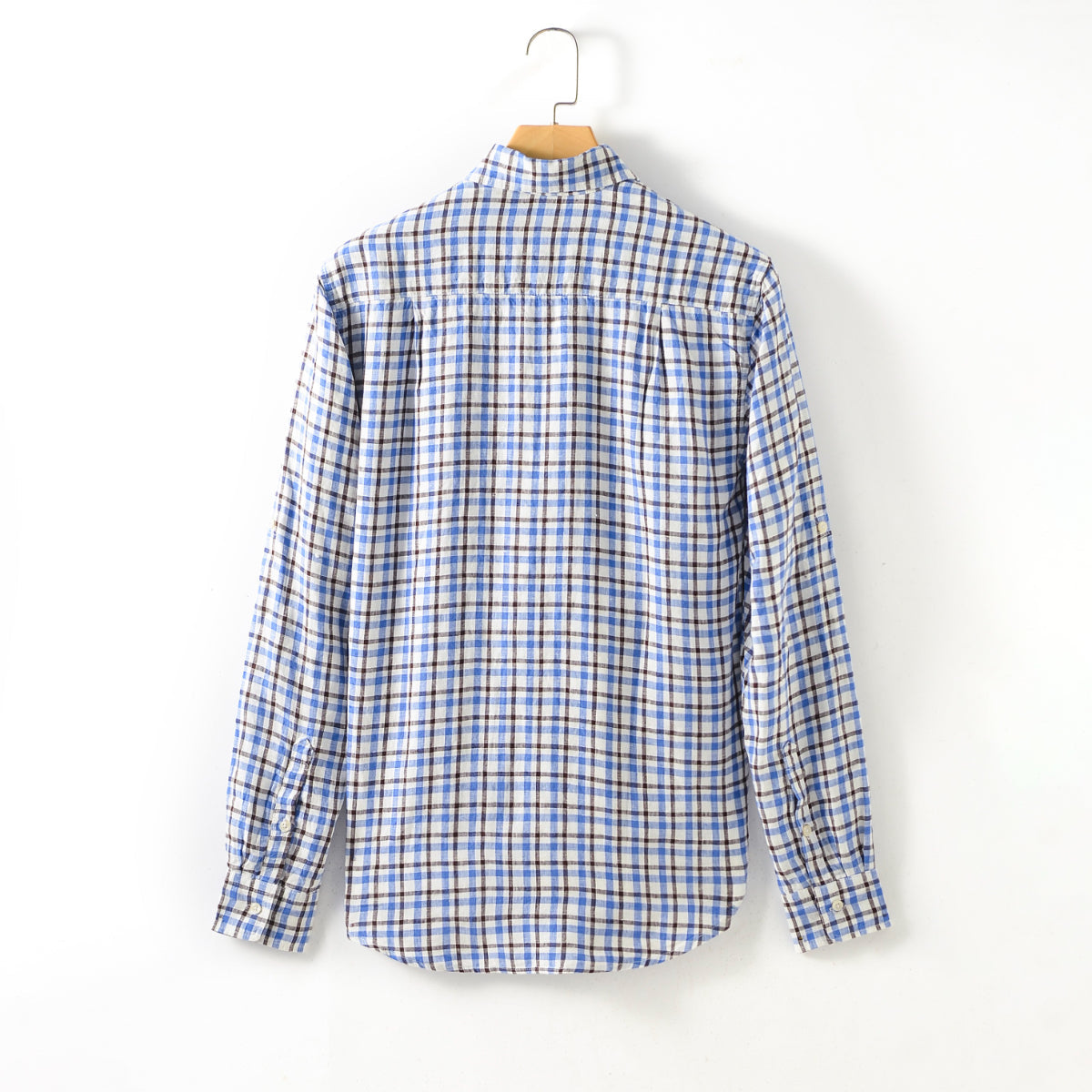 Men's 100% Linen long Sleeve casual checked shirt E019