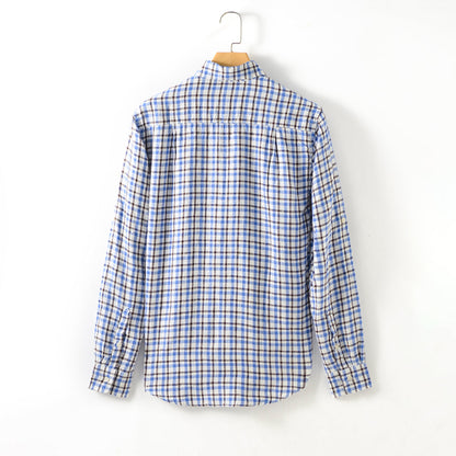 Men's 100% Linen long Sleeve casual checked shirt E019