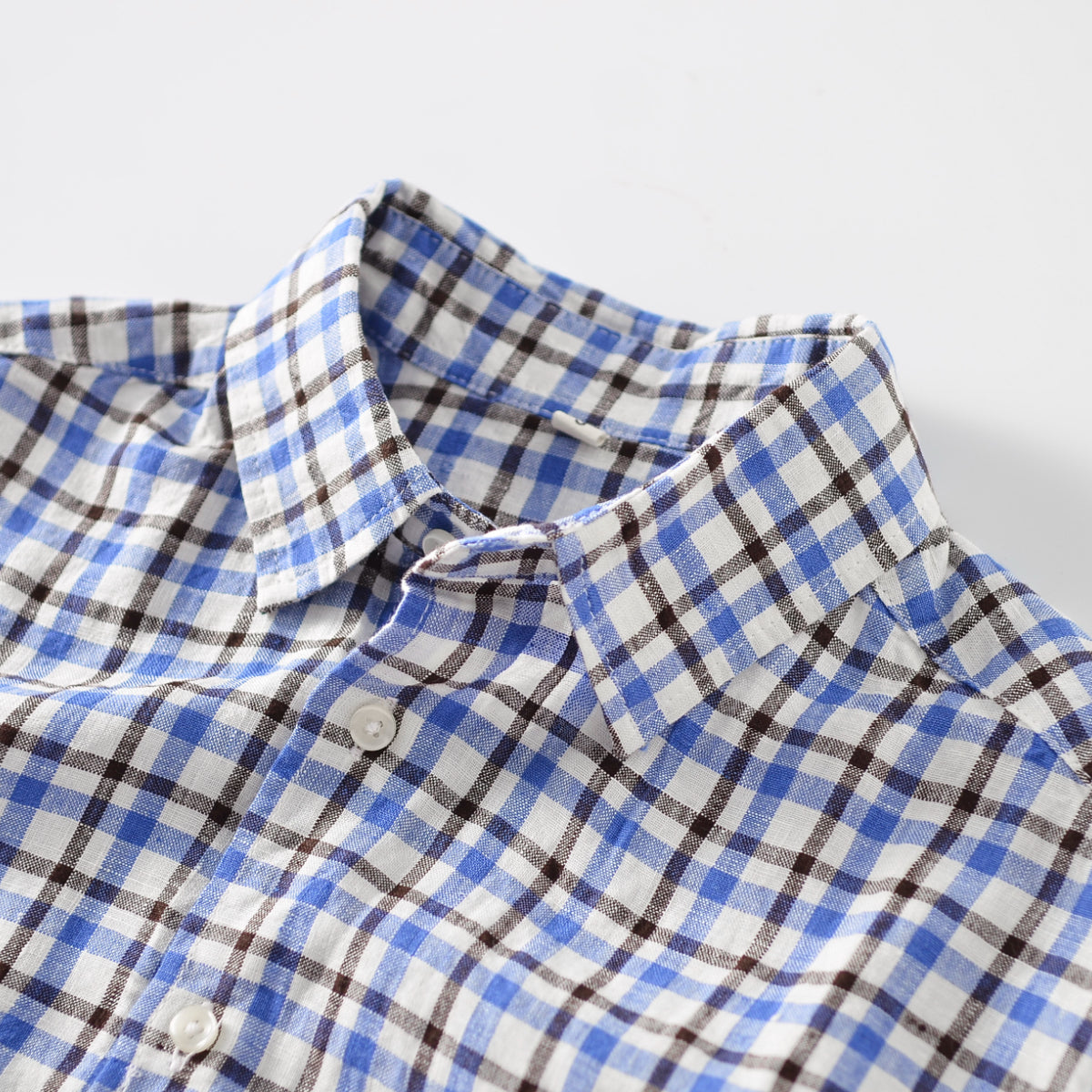 Men's 100% Linen long Sleeve casual checked shirt E019