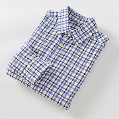 Men's 100% Linen long Sleeve casual checked shirt E019