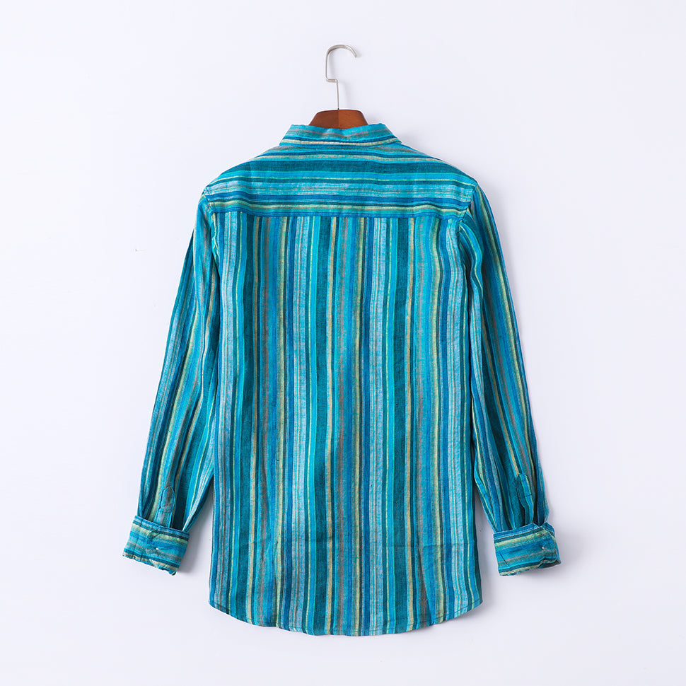 Men's Colored Vertical Striped Button Shirt