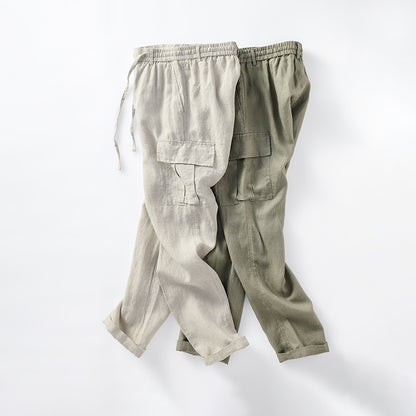 Men's 100% Linen Elastic Waist Drawstring Pants D040