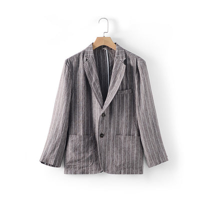 Men's linen suit striped casual jacket D049