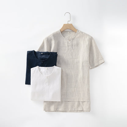 Men's Short Sleeve 100% Linen Shirts D013