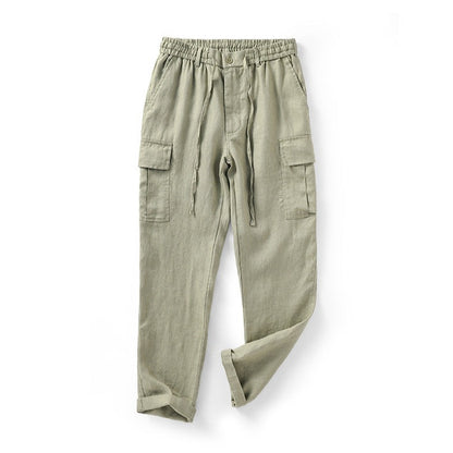 Men's 100% Linen Elastic Waist Drawstring Pants D040