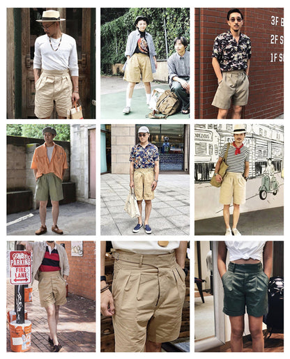 Men's Vintage Work Clothes High Waist Army Pants And Shorts