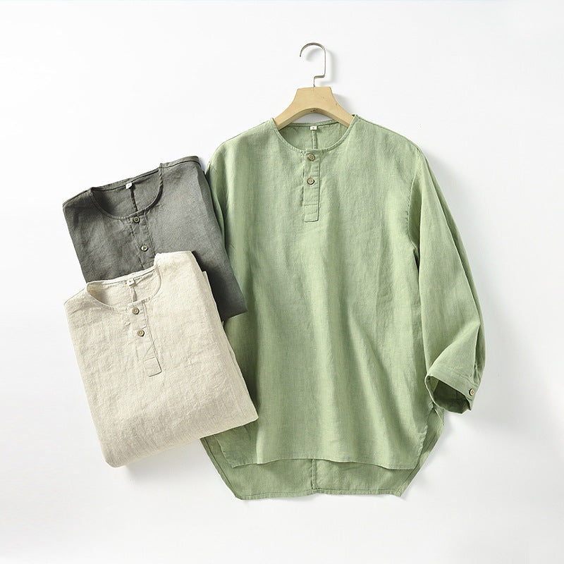 Mens 3/4 Long Sleeve 100% Linen Shirts C009