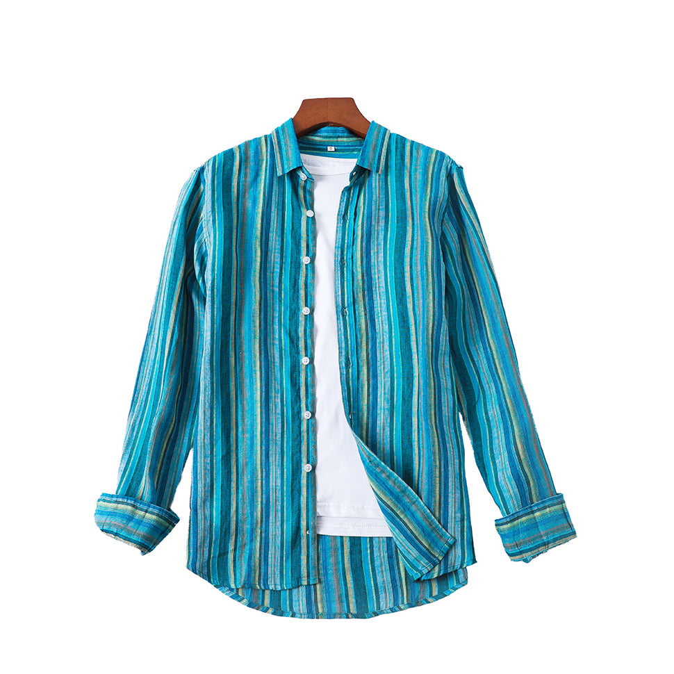 Men's Colored Vertical Striped Button Shirt