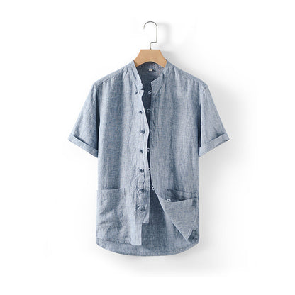 Men's 100% Linen Short Sleeve Shirts With Pockets  D007