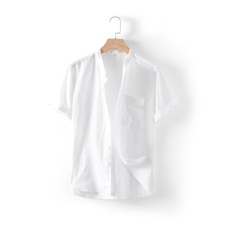 Men's 100% Linen Short Sleeve Button-up Shirts D002