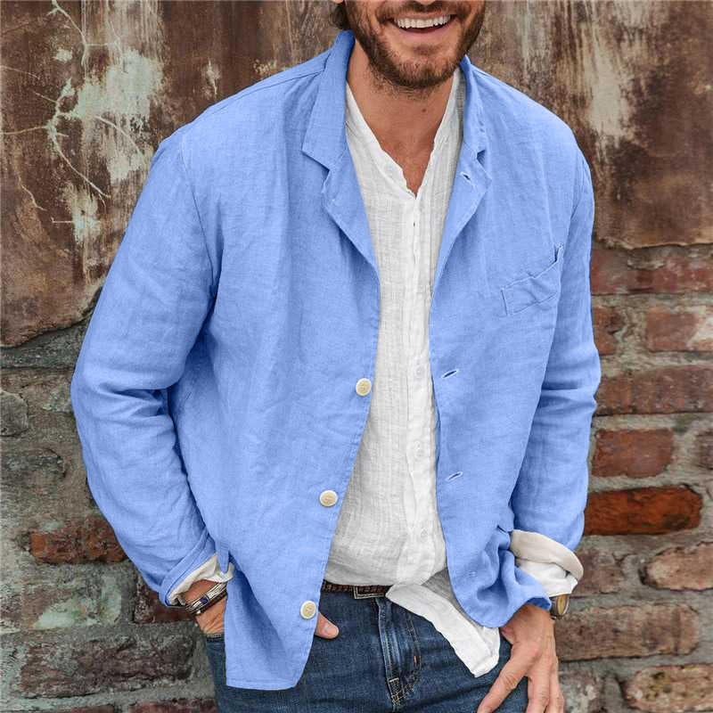 Casual Mens Linen Blazer Jacket Blue